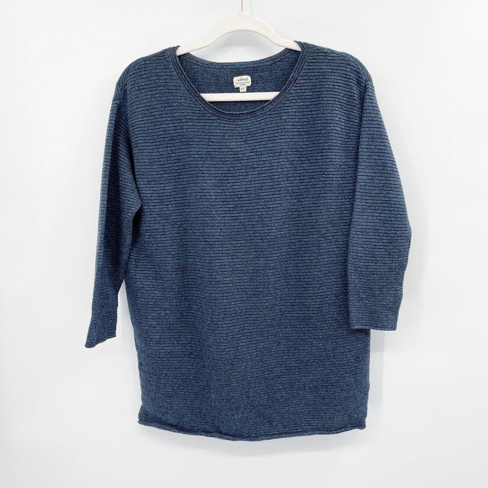 Aritzia Wilfred Blanchard Ribbed Sweater Blue Size XS‎ Silk Cashmere 3/4 Sleeve